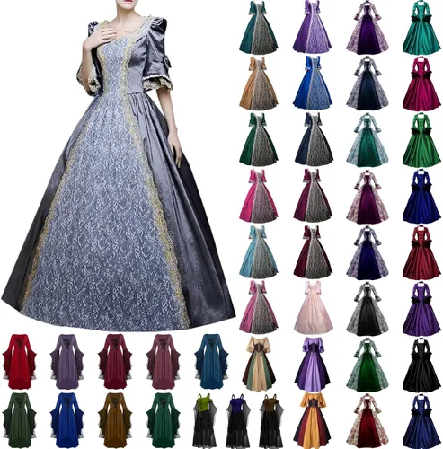 Vista 3 de WKSCLPAI Vestido victoriano para mujer, vestido rococó de los años 1800, disfraz medieval renacentista, vestido gótico de vampiro
