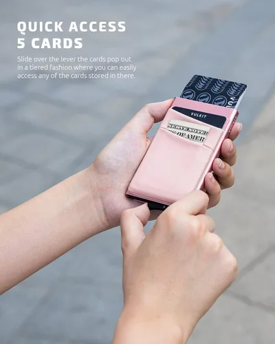 Vista 41 de VULKIT Card Holder with Money Pocket Pop Up Wallet RFID Blocking Slim Metal Bank Card Case Holds 5 Cards and Notes