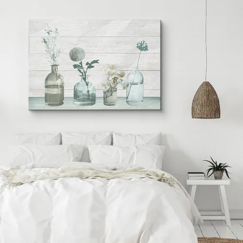 Vista 3 de SIGNFORD - Lienzo impreso en lienzo para pared, diseño de flores blancas en floreros de cristal, ilustraciones florales, estilo moderno, grupo