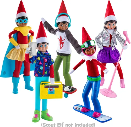 Vista 2 de The Elf on The Shelf Juego completo Magi-Freez: héroe Polar Power, Swish & Sleigh Snowboarder, estrella del pop, patinadora Holly Jolly Ollie