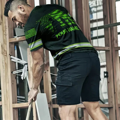 Vista 4 de prizestore Camisa de alta visibilidad para hombres, ropa de trabajo, nombre personalizado bandera de Estados Unidos para trabajadores, corredores