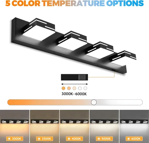 Vista 5 de IZORRO Moderna lámpara LED de tocador de baño (30 pulgadas, 4 luces, 5 CCT, regulable), luces de tocador negras mate para accesorios de iluminación