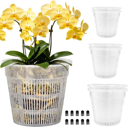 Vista 11 de Macetas para Orquídeas, Paquete de 12 Macetas para Orquídeas de 4.5 Pulgadas con Agujeros, Maceta Ranurada Transpirable para Orquídeas