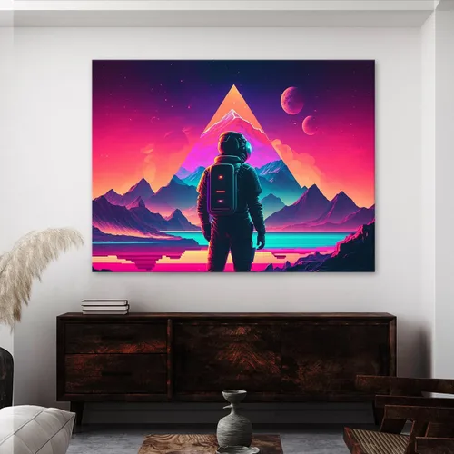 Vista 2 de Sense Canvas Synthwave Astronaut Planet 4 - Lienzo decorativo para decoración del hogar, póster pequeño de 16 x 12 pulgadas / 0.75 pulgadas