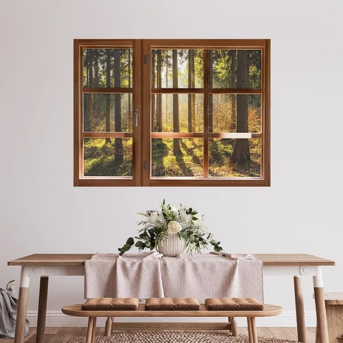 Vista 28 de SIGNWIN Adhesivo de pared removible/mural de pared para ventana, vegetación exuberante y árboles iluminados por el sol, fotografía, realismo