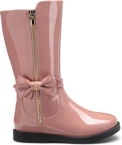 Vista 2 de DREAM PAIRS Botas de media pantorrilla con cremallera lateral para niñas pequeñas, Metálico