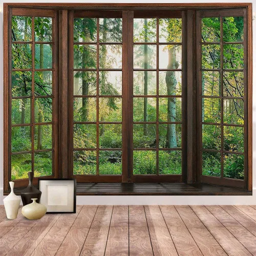 Vista 13 de Aidatain Tapiz Natural de Bosque Verde Escenario de Ventana Tapiz Estético de Pared para Dormitorio Franela 40" L x 30" A Manta de Playa Sala
