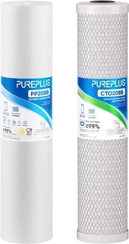 Vista 15 de PUREPLUS Kit de cartuchos de filtro de agua para toda la casa de 5 micras, 50.8 cm x 11.43 cm, con filtro de sedimentos y filtro de bloque de carbón