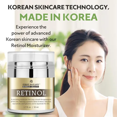 Vista 3 de First Botany Crema facial hidratante con retinol coreano, crema facial y cervical hidratante antienvejecimiento con bakuchiol, niacinamida y ácido