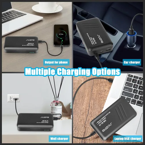 Vista 8 de JYJZPB EN-EL15C EN-EL15 Estación de almacenamiento de cargador de batería con ranuras para tarjetas SD USB-C Dual Charger Case with USB Output and