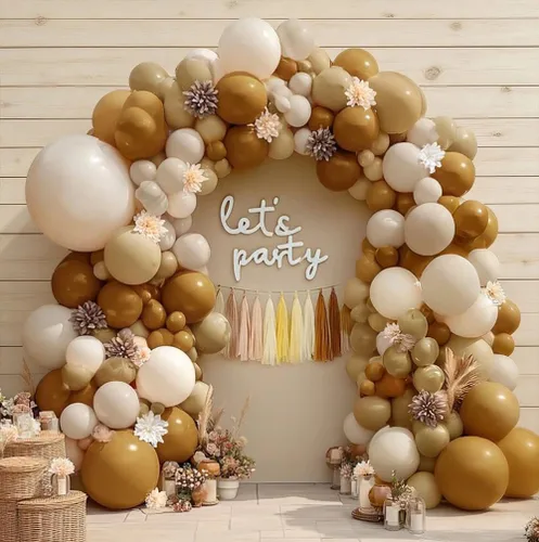 Vista 9 de Brown Balloon Arch Kit - Double Stuffed Matte Nude Tan Neutral Latex Balloons Garland with Metallic Gold Bohemian Style for Baby Shower Fall