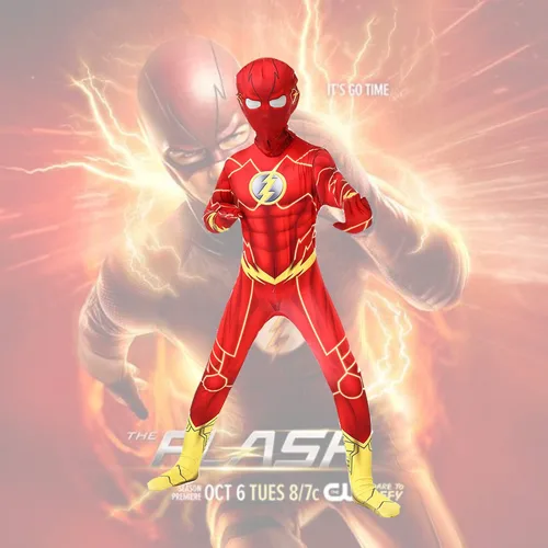 Vista 4 de BinVnog Justice League Superhero Flash Kids Cosplay Bodysuit Costumes