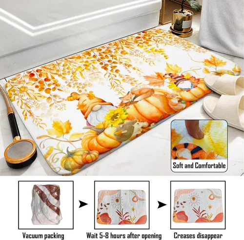 Vista 8 de Lutto Cortina de ducha de otoño para baño, juego de baño de otoño con cortina de ducha y alfombras, cortinas de ducha de calabaza de Acción