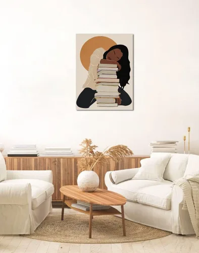 Vista 4 de Arte de pared bohemio afroamericano, pintura impresa enmarcada de mujeres negras, póster de amante de libros, impresión en lienzo de niña negra