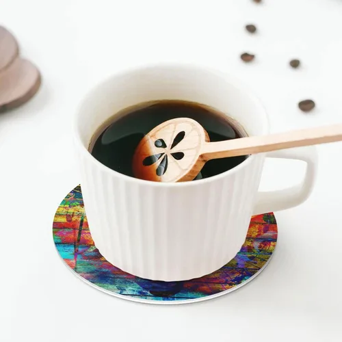 Vista 5 de 4 posavasos musicales coloridos para bebidas, posavasos redondos de cuero con notas musicales para protección de mesa, decoración de bar y hogar