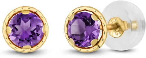 Vista 59 de Gem Stone King Aretes redondos de oro amarillo de 14 quilates con piedra natal Redondos de 0.157 in Aretes de oro para mujeres y hombres