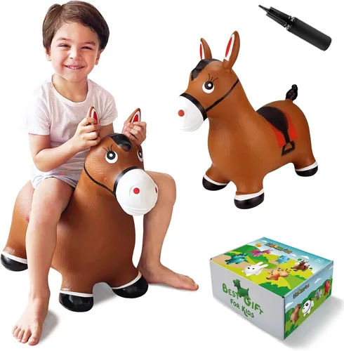 Vista 8 de HotMax Caballo hinchable, tolva inflable de animales que rebotan para niños pequeños o niños, juguetes de salto de goma para niños o niñas, regalo