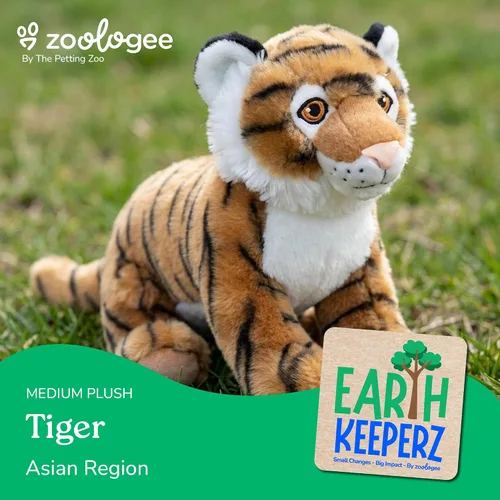 Vista 2 de The Petting Zoo Peluche de tigre, regalos para niños, animales de vida silvestre Earth Keeperz, juguete de peluche de tigre a rayas Zoologee, 12