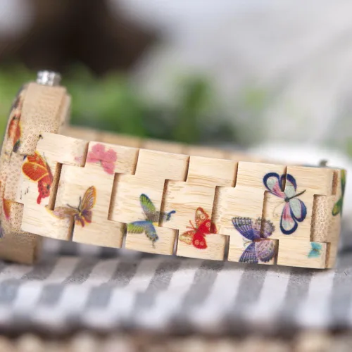Vista 8 de BOBO BIRD Reloj de bambú para mujer, diseño de mariposa, hecho a mano, hecho a mano
