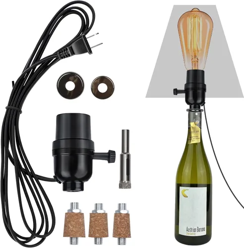 Vista 14 de Kit de lámpara de botella Aokpsrt con broca de vidrio de 9mm DIY Kit de lámpara para botellas de licor con enchufe deslizante y cable