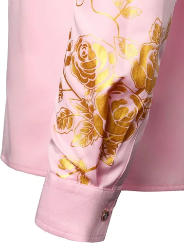 Vista 6 de ZEROYAA Camisas de vestir de manga larga con botones y estampado floral de rosa hipster para hombre