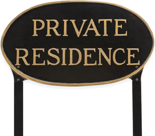 Vista 15 de Montague Metal Products Letrero de residencia privada – Placa de metal ovalada blanca y negra con estaca para césped, 8.5 x 13 pulgadas, letrero