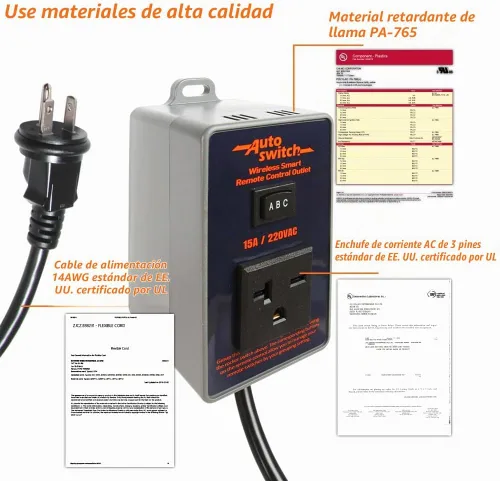 Vista 4 de O'SKOOL Interruptor de toma de corriente inalámbrico con control remoto, transmisor de 433M enchufe de 220V (batería incluida), PTA022