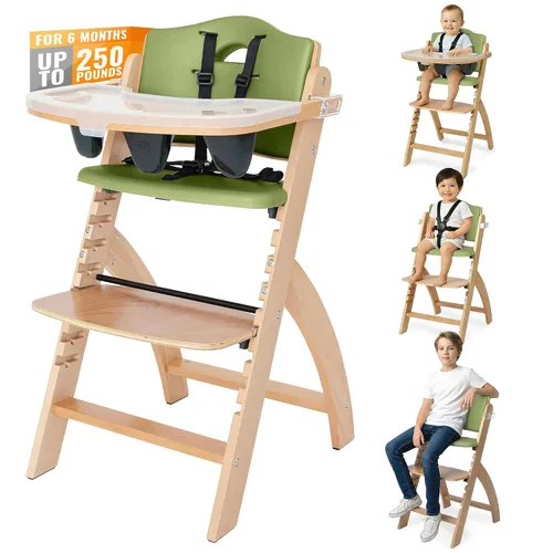 Vista 16 de Silla alta de madera Abiie Beyond Junior con bandeja - Trona ajustable y convertible para bebés y niños pequeños - De 6 meses a 113 kg - Resistente