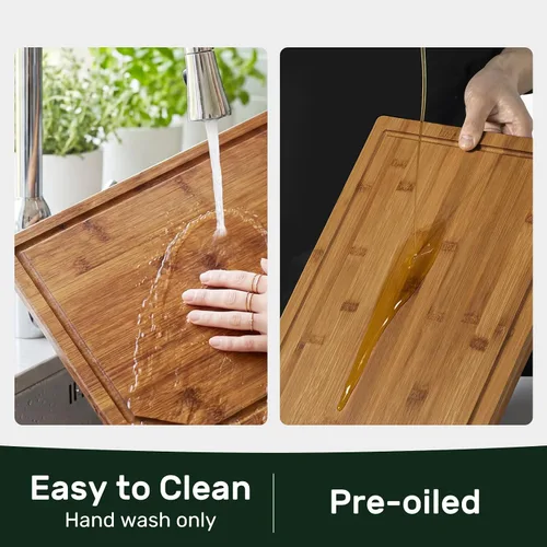 Vista 8 de Kikcoin Tablas de cortar de bambú carbonizado profundo de 17 x 11 pulgadas para cocina, tablas de cortar de madera saludable para cocina, embutidos