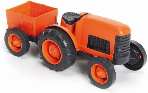 Vista 4 de Green Toys Tractor, naranja, juego de simulación, habilidades motoras, vehículo de juguete para niños. Sin BPA, ftalatos, PVC, apto