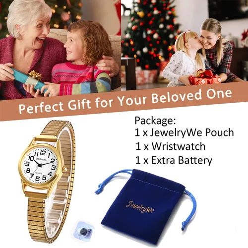 Vista 3 de JewelryWe Reloj elástico para mujer, fácil lectura, analógico, de cuarzo, banda elástica para el día de San Valentín