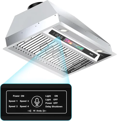 Vista 3 de BRANO Campana extractora de inserción, campana de ventilación de cocina integrada de 900 CFM con control de voz, gestos y táctil, ventilador