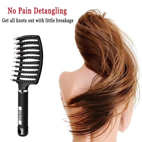 Vista 4 de KTKUDY Cepillo desenredante para el cabello, diseño de cerdas de jabalí y sin enredos para niños, mujeres y hombres, perfecto para cabello húmedo