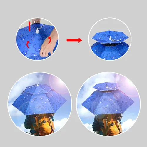 Vista 5 de Sombrero paraguas de pesca plegable ajustable, 37.4” extragrande, con manos libres, 7 nervaduras, impermeable, anti-UV, para pesca, jardinería