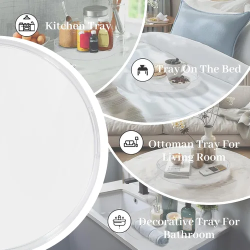 Vista 7 de MAONAME Bandeja redonda transparente con asas, bandeja transparente de plástico de 13 pulgadas, bandejas decorativas redondas para mesa de café