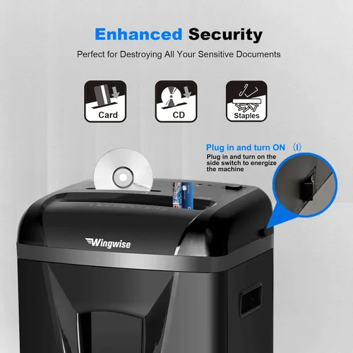 Vista 5 de Wingwise Trituradora de papel micro cortado de 9 hojas para oficina en casa