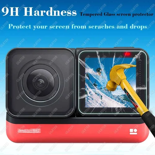 Vista 3 de ULBTER Protector de pantalla para Insta360 ONE RS/ONE R, 2 juegos de protectores de pantalla para LCD + lente gran angular 4K, cubierta de vidrio