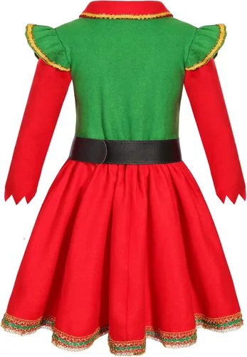 Vista 3 de Ekoropshop Disfraz de elfo navideño para niñas, disfraz de elfo de Santa Helper