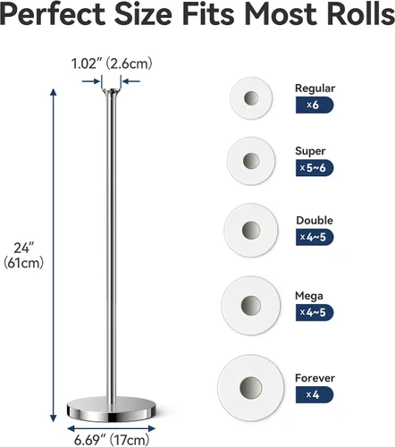 Vista 3 de Soporte para papel higiénico (con función de reserva), soporte de almacenamiento de rollos de repuesto independiente, acero inoxidable, diseño