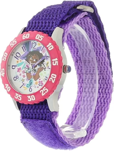 Vista 4 de Disney Reloj analógico con correa de nailon para niños, Morado, Reloj de cuarzo