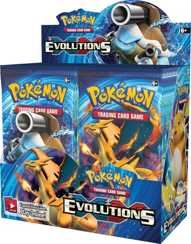 Vista 2 de Caja de refuerzo sellada de fábrica de juego de cartas intercambiables XY Evolutions de Pokémon - 36 paquetes de 10 cartas cada uno (versión inglés)