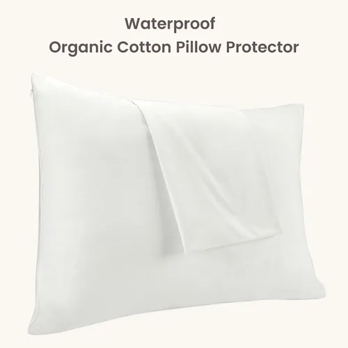 Vista 2 de Bioweaves Fundas protectoras de almohada impermeables de punto de jersey de algodón orgánico con cierre de cremallera – Funda de almohada suave