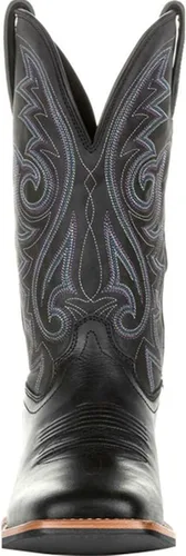 Vista 3 de Botas vaqueras marrones de cuero bordado de medio cilindro para hombre, tacón grueso de media pantorrilla, punta puntiaguda, botas vaqueras