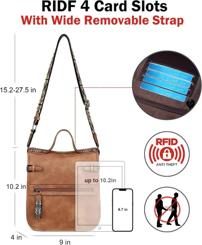 Vista 4 de Bolso cruzado FADEON para mujer, bandolera de diseñador, con asa para el hombro, bolso de cuero sintético, con manija superior, bolso de mano