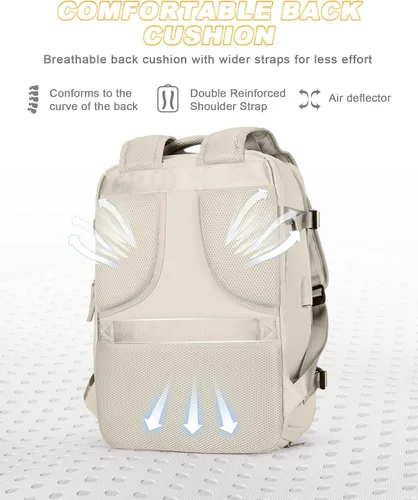 Vista 9 de Mochila de viaje para mujer, aprobada por aerolíneas, bolsas de mano para artículos personales, beige (A-Beige), Mochila de viaje para laptop