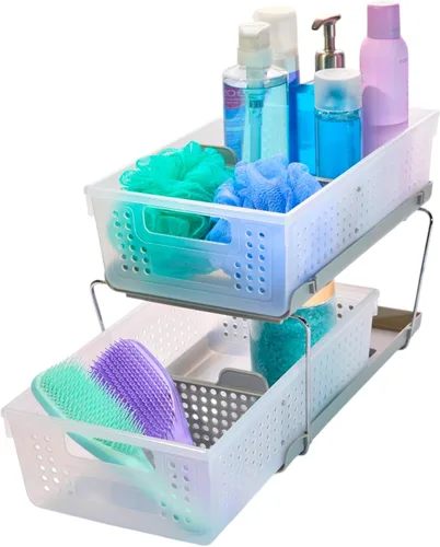 Vista 7 de madesmart Organizador de baño de 2 niveles, almacenamiento debajo del fregadero con cajones deslizantes, para suministros de limpieza, despensa