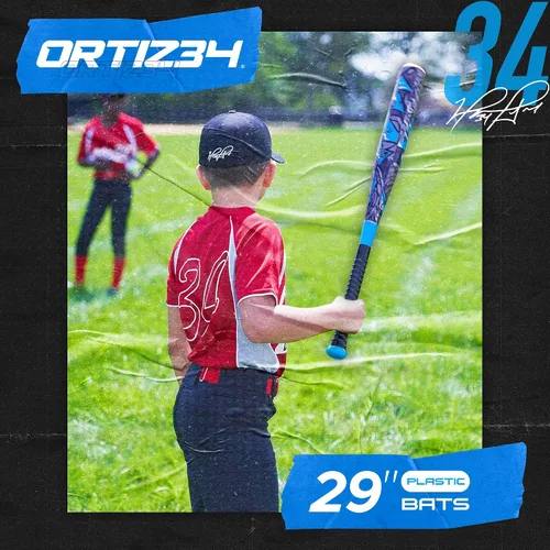Vista 2 de Ortiz34 Juego de bate y pelota – Juego de bate y pelota de plástico de grafiti – David Ortiz juego de béisbol para el patio trasero para jóvenes