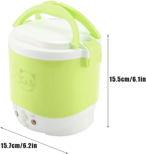 Vista 7 de 1L Mini olla arrocera 12V fiambrera eléctrica – Vaporizador de alimentos multifuncional portátil de viaje para coche, camping (verde)