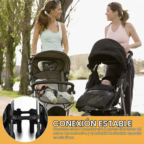 Vista 8 de Conector de cochecito de 3 piezas con 2 ganchos para cochecito, conector para niños pequeños, longitud ajustable de liberación rápida con gancho