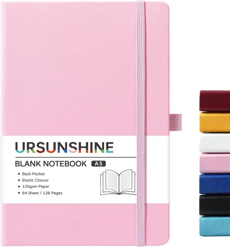 Vista 12 de Cuaderno punteado, diario, 5.3 x 8.26 pulgadas, tapa dura, prémium, papel grueso, doble espiral, bandas, cuero negro sintético, lazo para bolígrafo